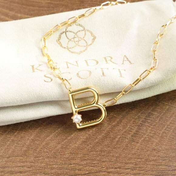 New Kendra Scott Letter B Freshwater Cultured Pearl Gold Necklace - Picture 2 of 2